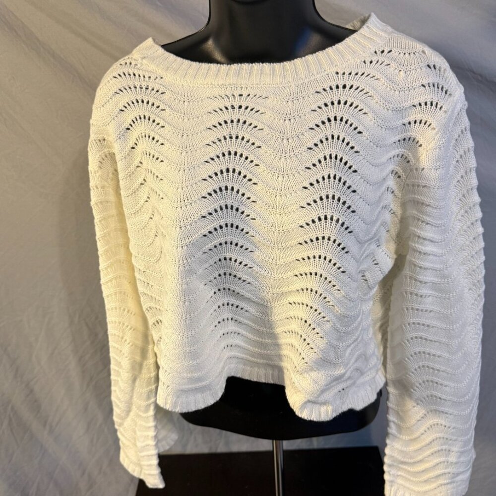 Scandi White Cream Sweater Short Women’s Large L Cozy Beach Coastal Cowgirl